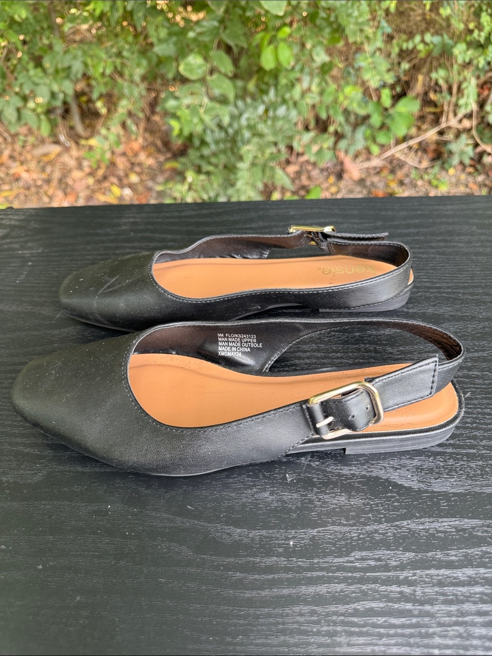 kenzie Black Slingback Pointed-Toe Flats with Buckle
